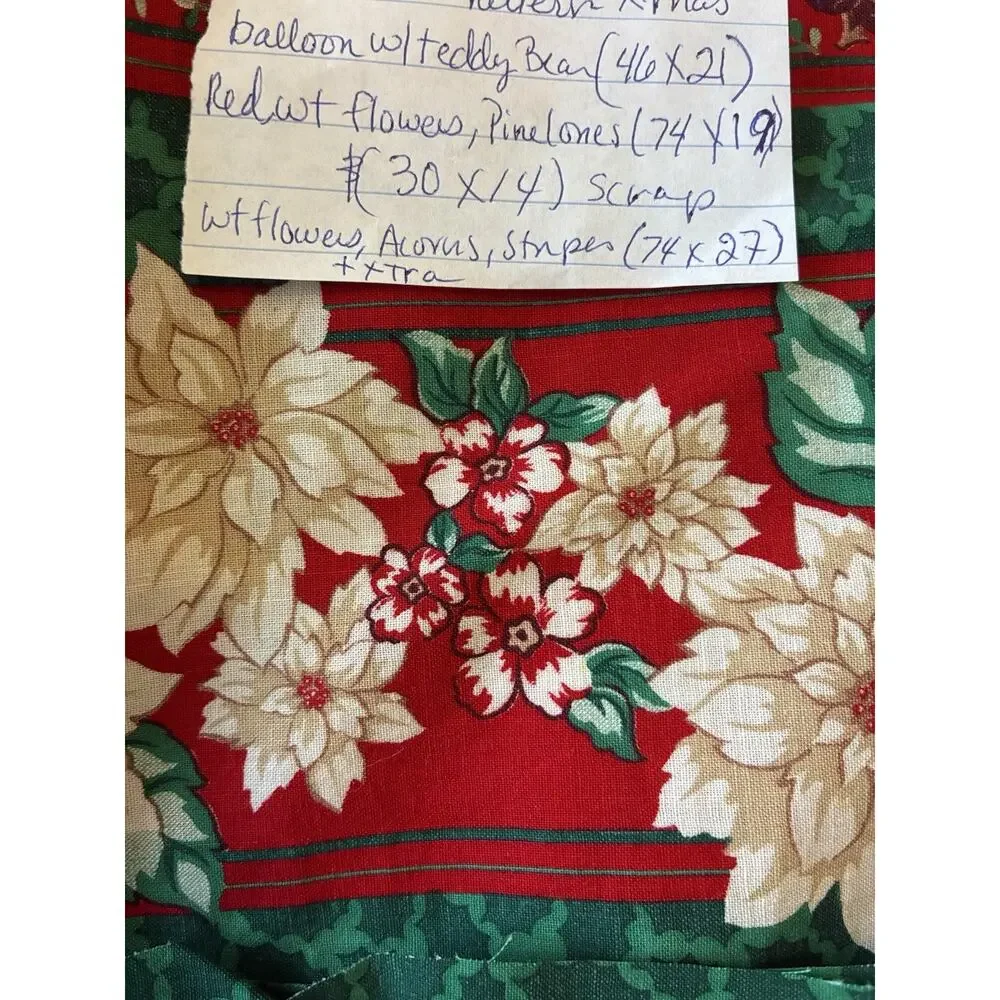 VTG Christmas Fabric Lot Springs Mills Peter Pan Poinsettia Teddy Bear 6 Yds